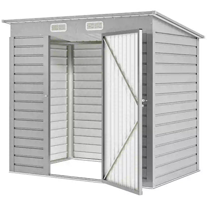 6 x 4FT Galvanized Garden Storage Shed, Metal Outdoor Shed, Light Grey