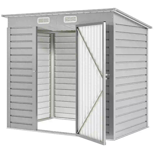 6 x 4FT Galvanized Garden Storage Shed, Metal Outdoor Shed, Light Grey