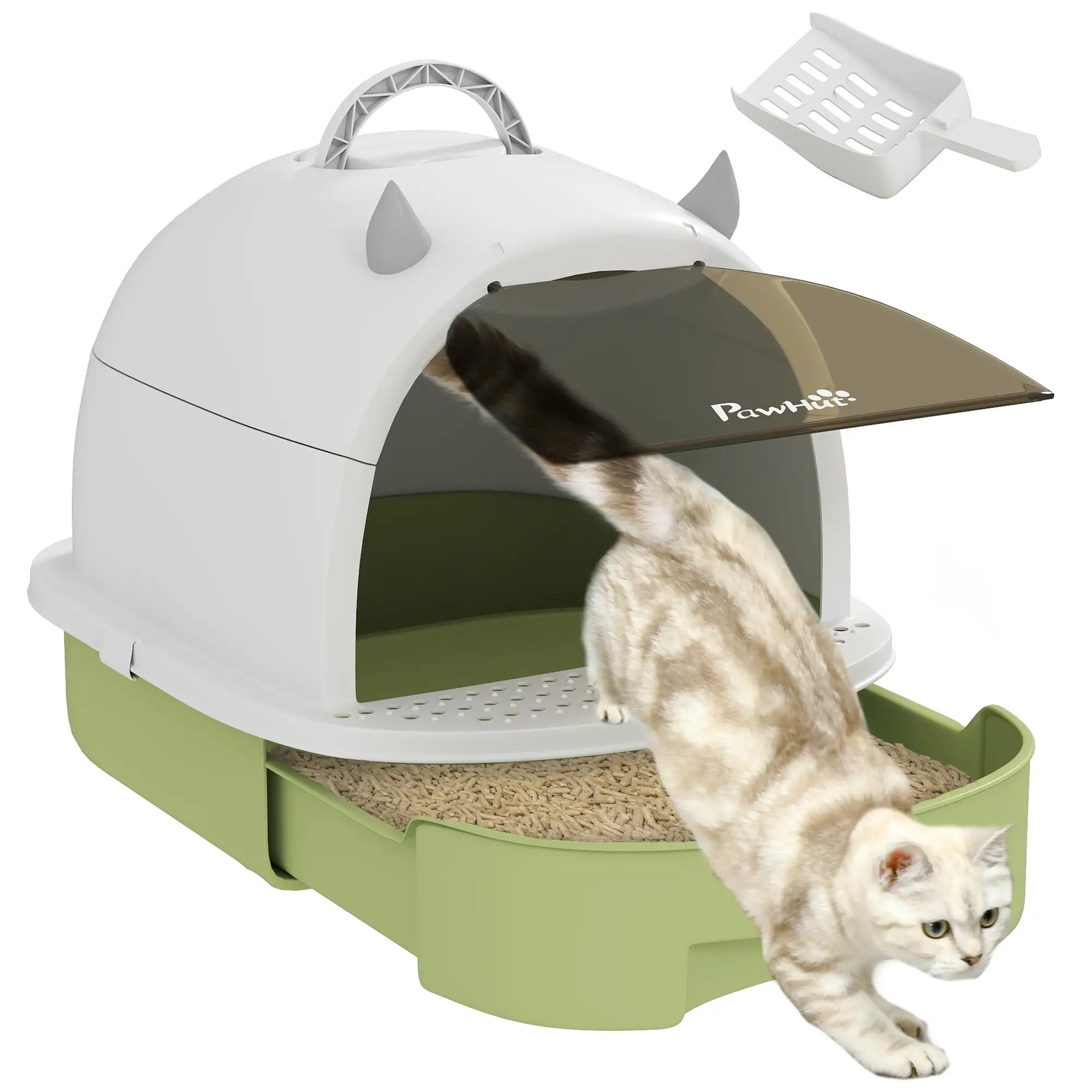 Cat Litter Box with Lid, Front Door Flap, Scoop, Handle, Easy Clean, Green Cat Litter Box Enclosures at Gallery Canada