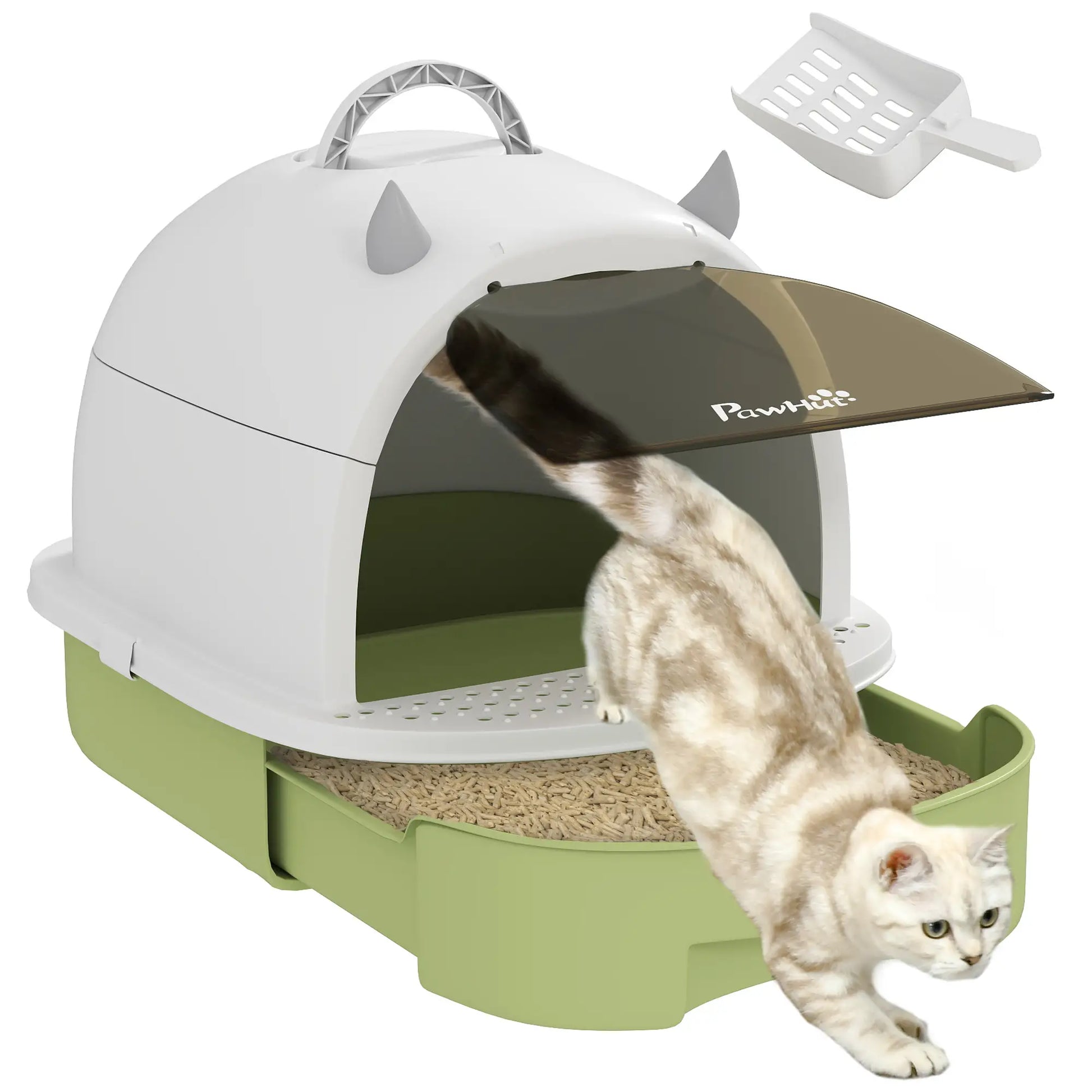 Cat Litter Box with Lid, Front Door Flap, Scoop, Handle, Easy Clean, Green Cat Litter Box Enclosures at Gallery Canada