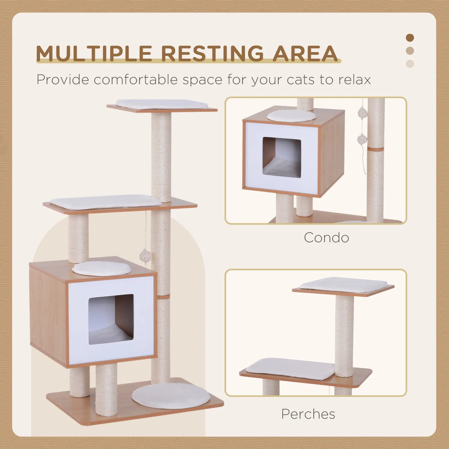 47" Wood Cat Tree, Scratching Post, Kitten House, Condo Cat Posts at Gallery Canada