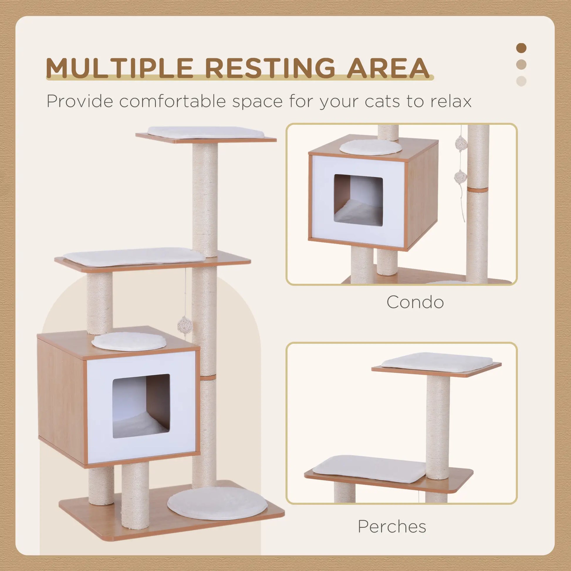 47" Wood Cat Tree, Scratching Post, Kitten House, Condo Cat Posts at Gallery Canada