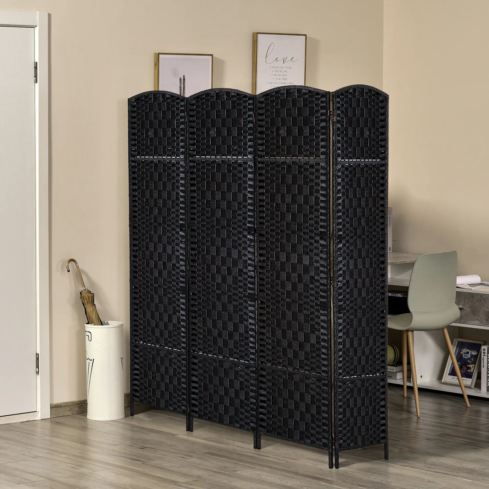 6ft Folding Room Divider, 4 Panel Wooden Frame, Black Room Dividers at Gallery Canada