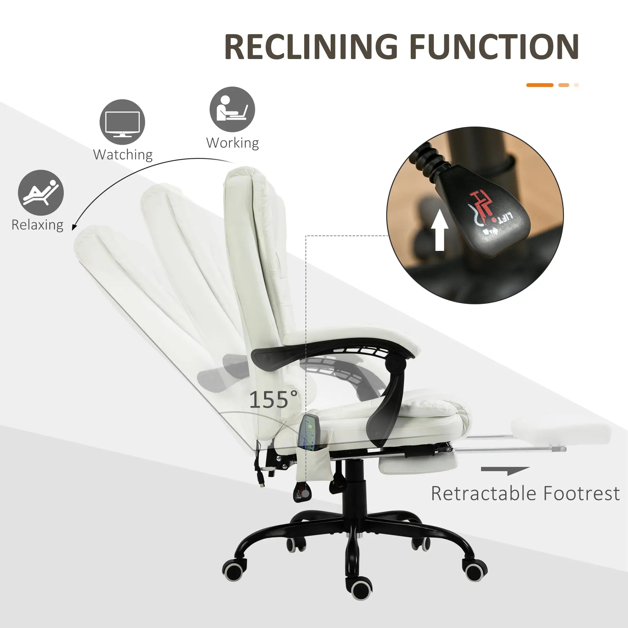 7-Point Vibrating Massage Chair, Reclining Office Chair, Adjustable Height, White Executive & Manager Chairs at Gallery Canada