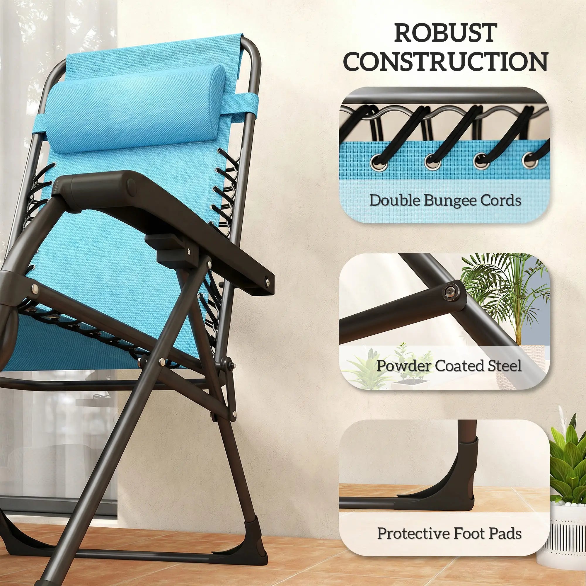 Folding Reclining Outdoor Lounge Chair, Set of 2, Sky Blue Lounger Chairs at Gallery Canada