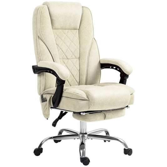 Fauteuil de Massage de Bureau, Chaise d'Ordinateur Inclinable, Hauteur Réglable, Repose-Pieds, Beige