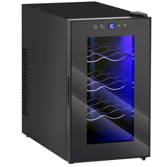 8 Bottle Wine Cooler, Glass Door, Temperature Control, Champagne Wine Racks Black at Gallery Canada