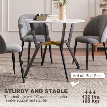 35" Round Dining Table, Modern Steel Frame, White Marble, White Dining Tables at Gallery Canada