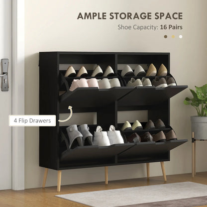 Shoe Storage Cabinet, 4 Flip Drawers, Adjustable Shelf, Holds 8-16 Pairs, Black Shoe Storage Cabinets & Racks at Gallery Canada