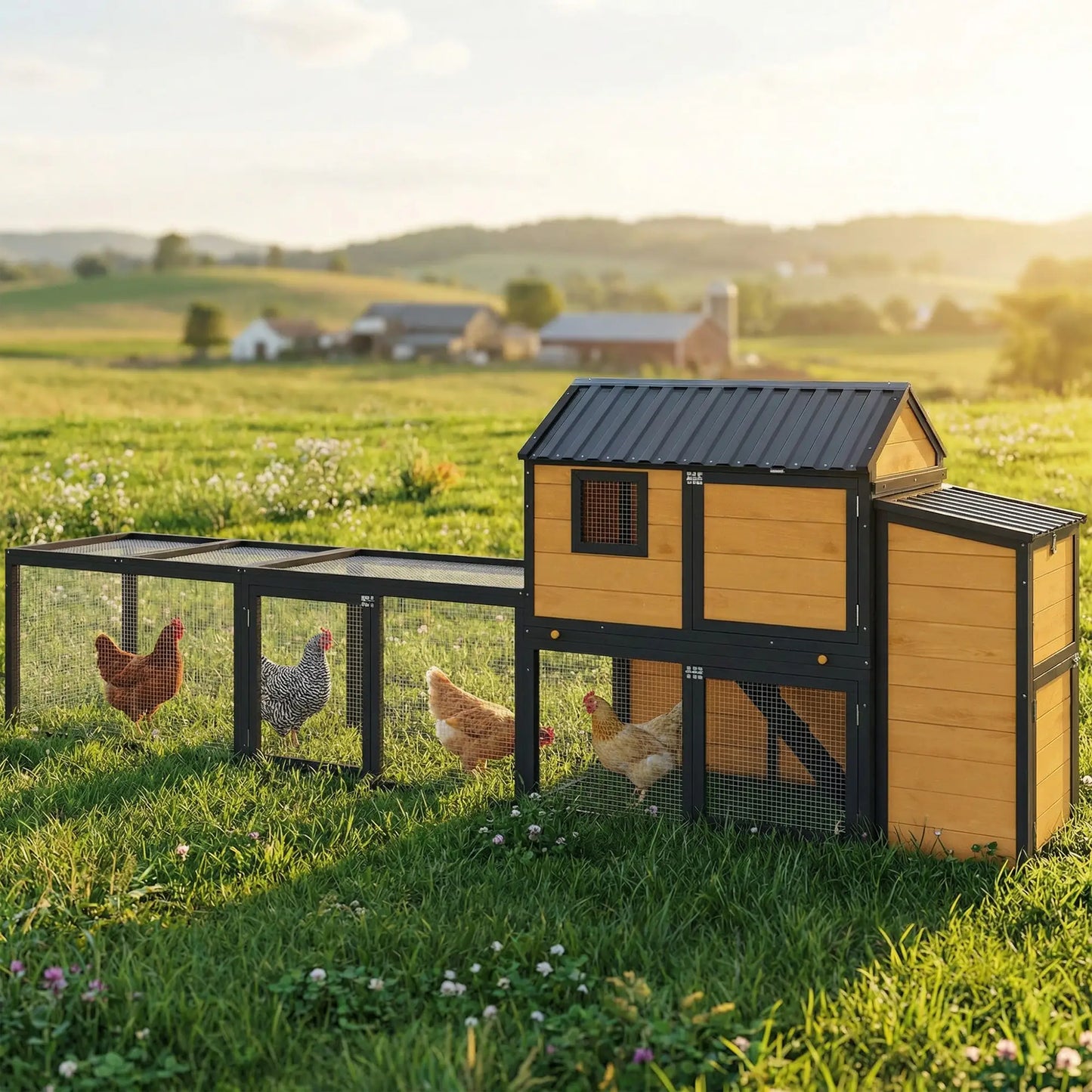 Large 134"L Chicken Coop With Run, Nesting Box, Slide-Out Tray Chicken Coops at Gallery Canada