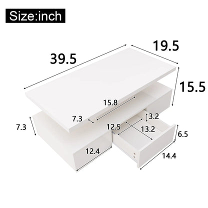High-Gloss Coffee Table, Hidden Drawer, 39.5" L x 19.5" W x 15.5" H, White Coffee Tables at Gallery Canada