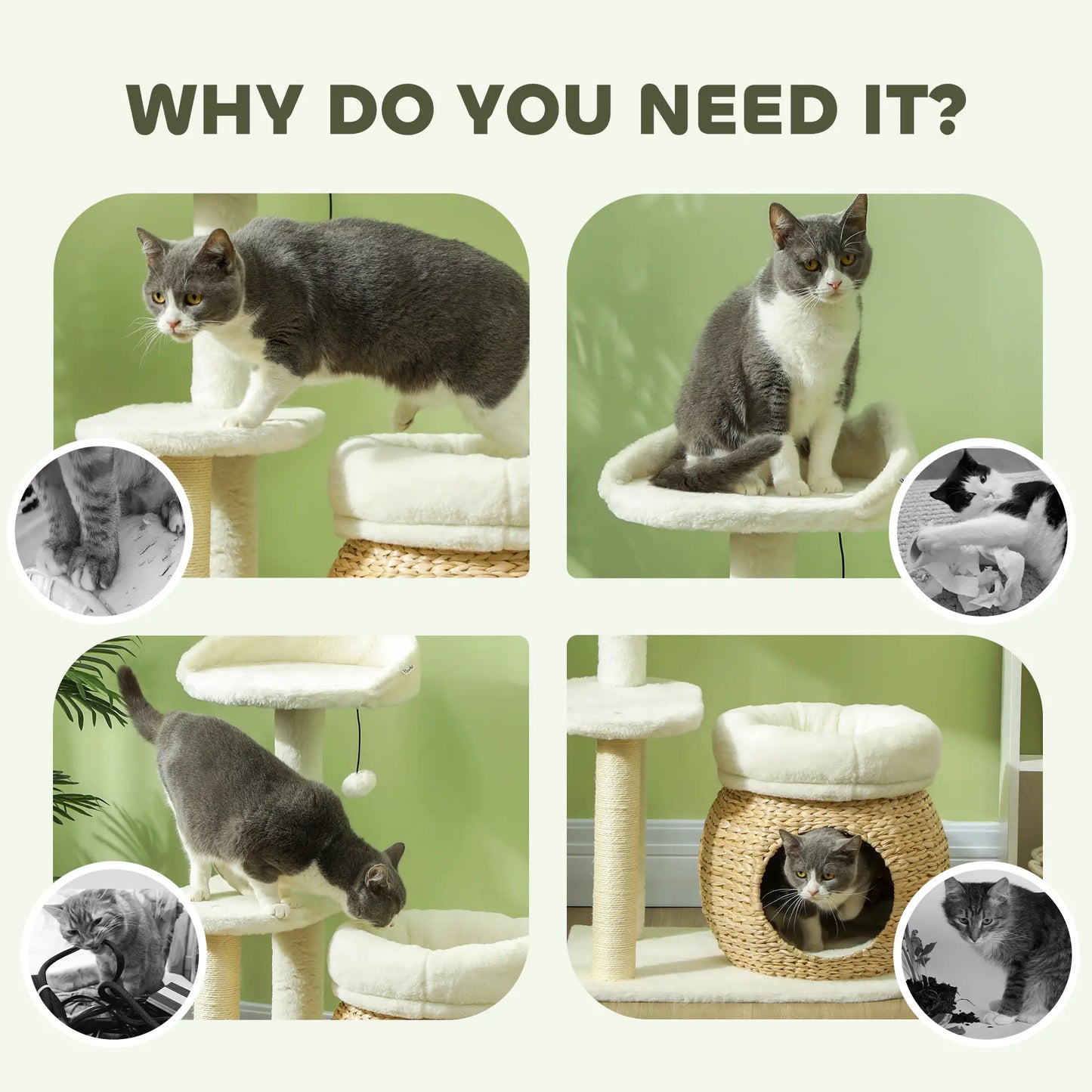 31" Cat Tree Tower, Scratching Posts, Condo, Beds, Platform, Toy Ball, Cream White Cat Towers at Gallery Canada