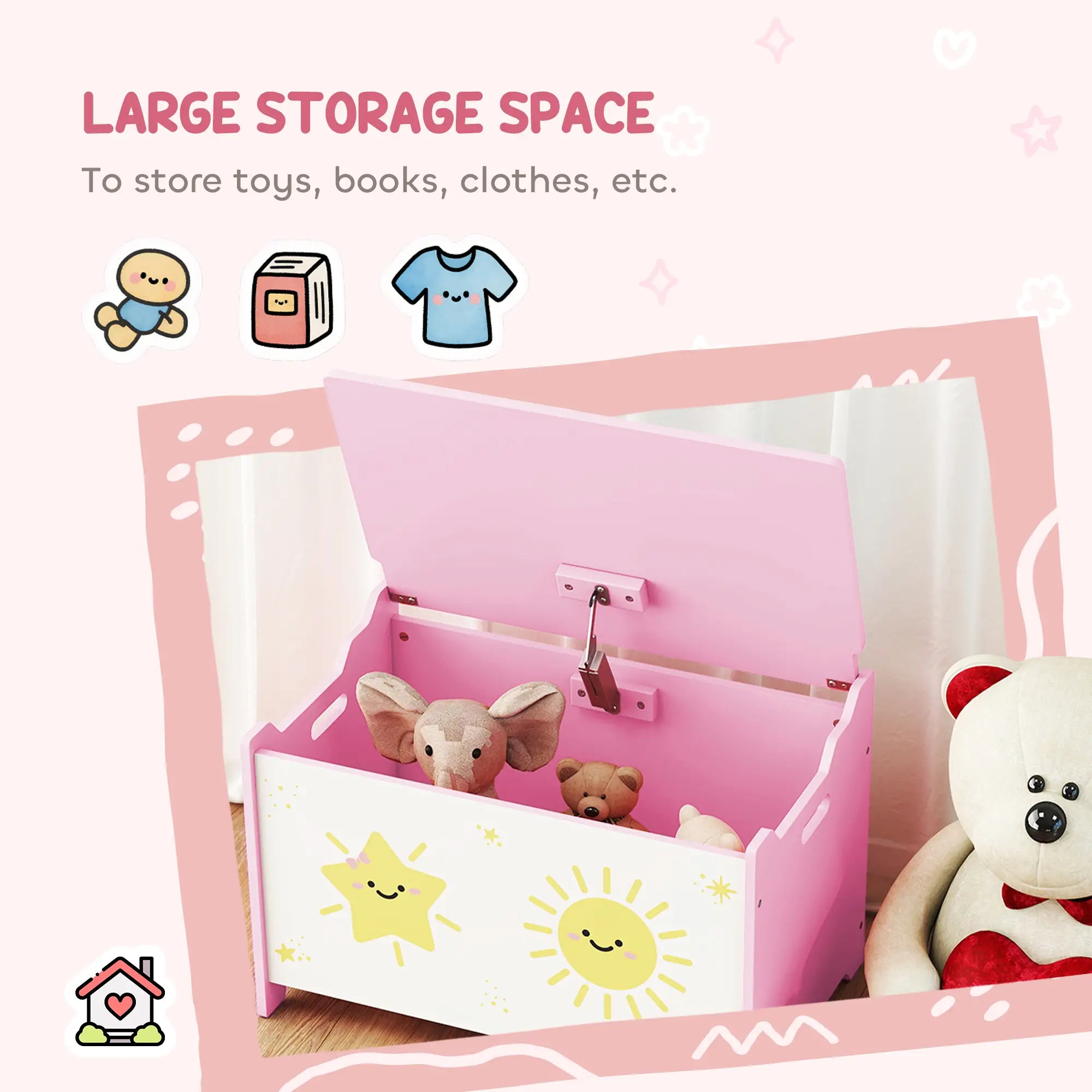 Toy Chest with Lid, Safety Hinges, Groove Handles, Pink Baby & Kids Storage at Gallery Canada