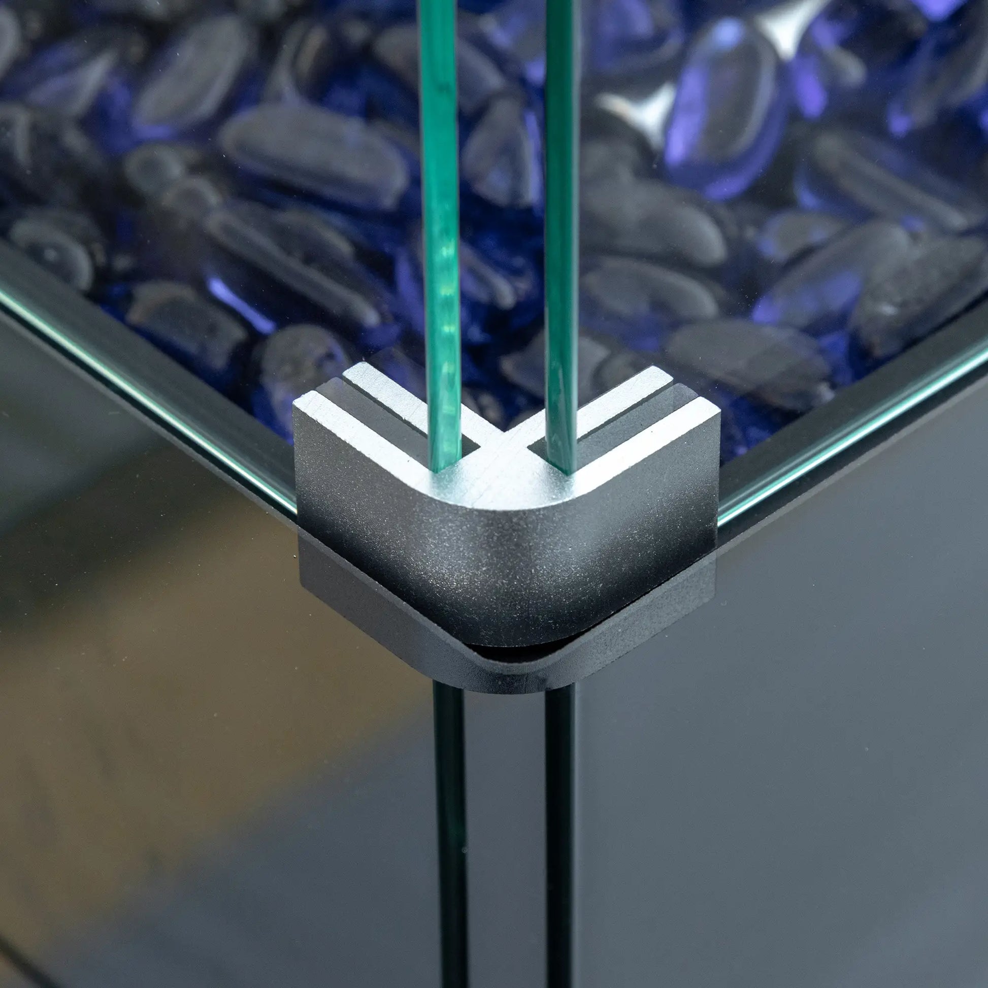 43in Propane Fire Pit Table, 50,000 BTU, Blue Glass Rock, Black Fire Pits at Gallery Canada