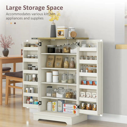 Farmhouse Kitchen Pantry Cabinet, Adjustable Shelves, White Cream Kitchen Pantry Cabinets at Gallery Canada