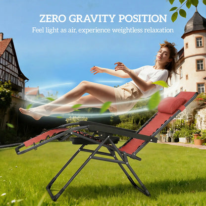 Zero Gravity Chair Set Of 2, Folding Reclining Outdoor Lounge Chair, Wine Red Lounger Chairs at Gallery Canada