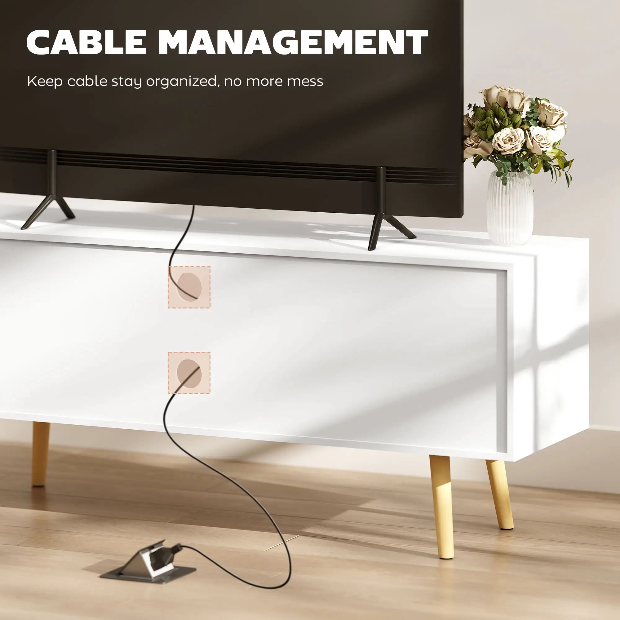 TV Stand for 55 Inches, Storage Shelves, Wood Legs, White TV Stands at Gallery Canada