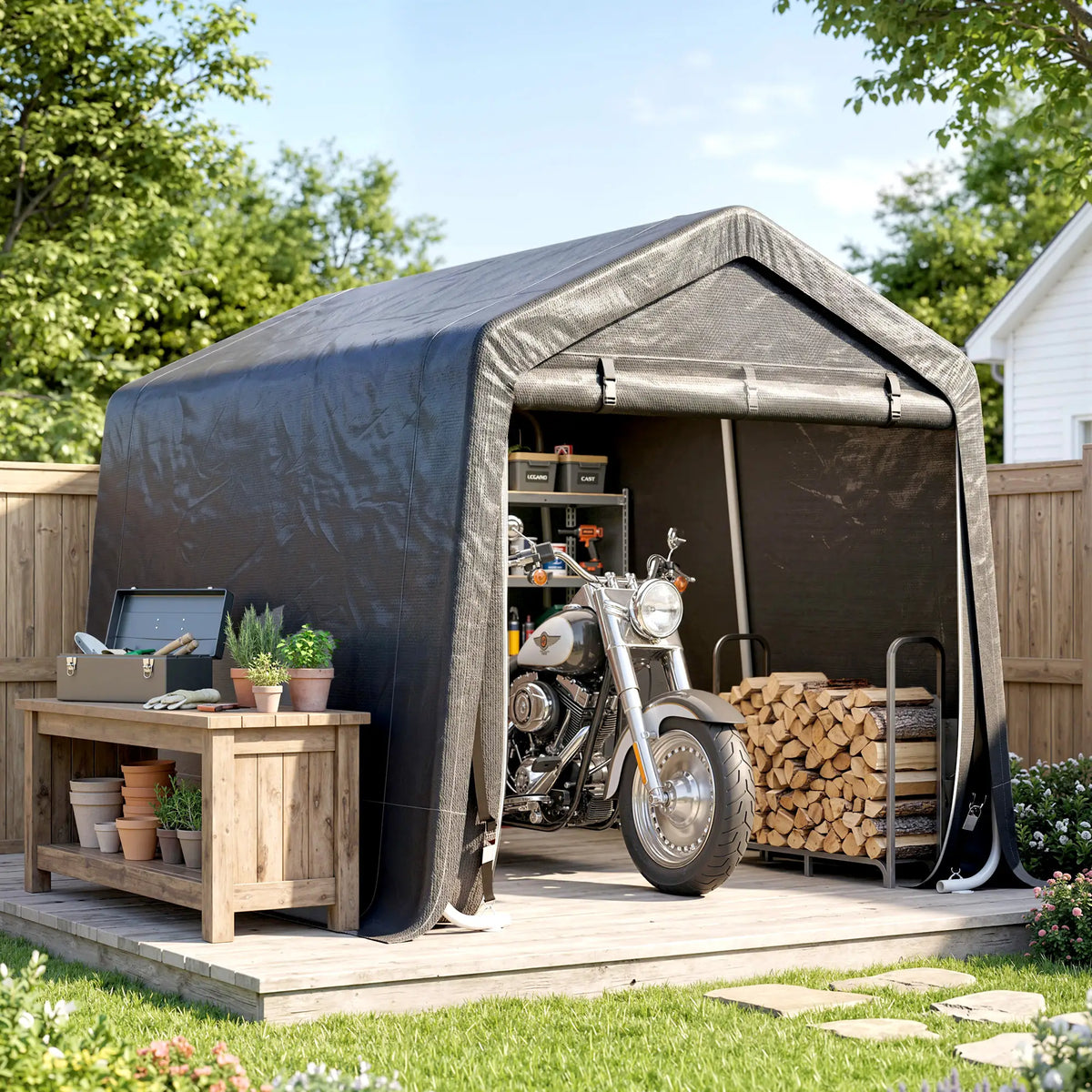 9.2' x 7.9' Garden Storage Tent, Metal Frame, Double Zipper Doors, Dark Grey Car Shelters at Gallery Canada