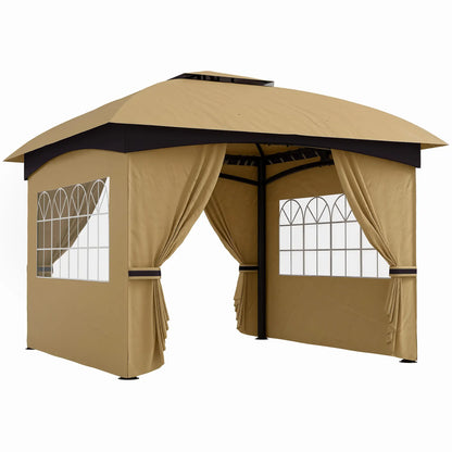 11' x 11' Outdoor Gazebo, Double Roof, Galvanised Steel Frame, Beige Gazebos at Gallery Canada