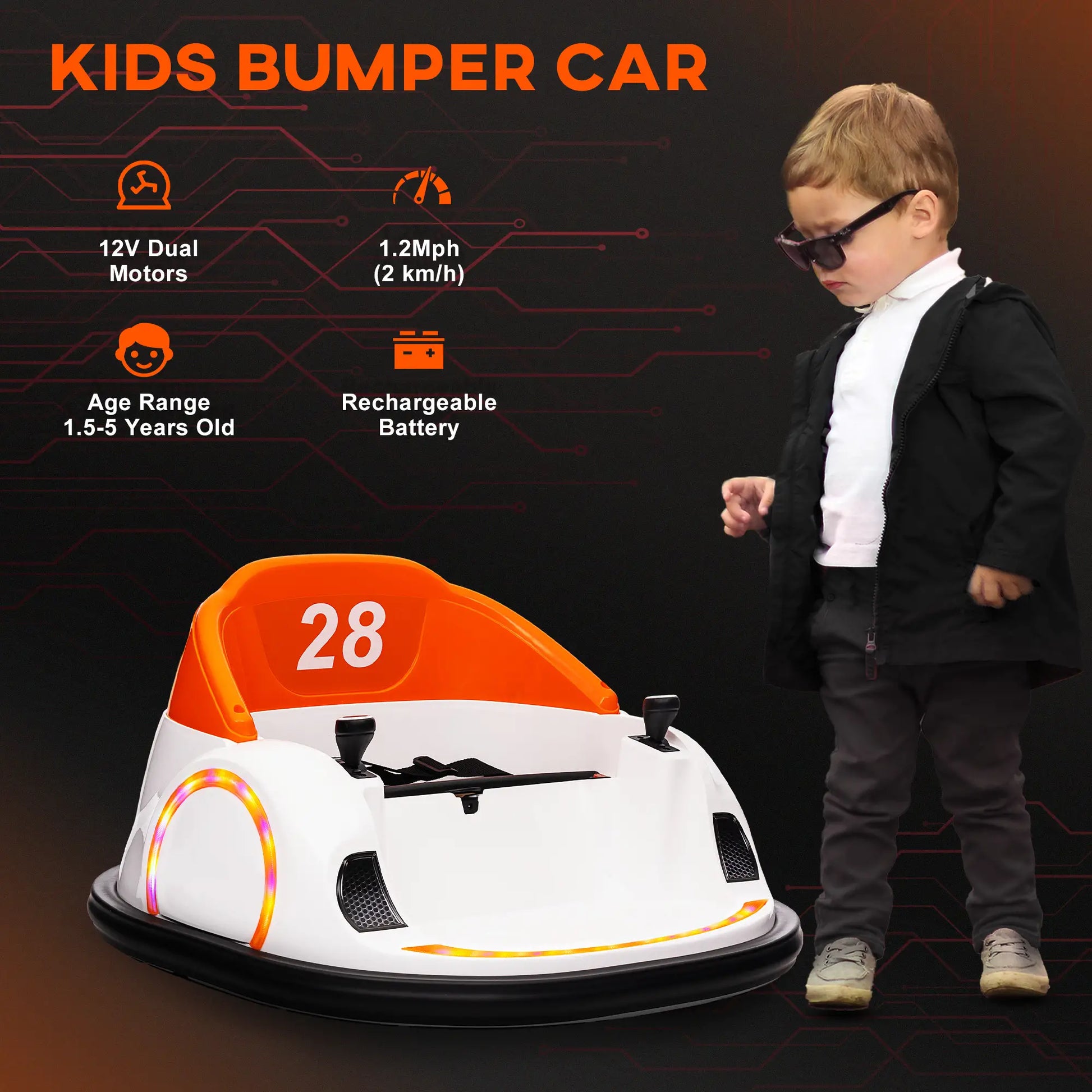 12V Bumper Car, 360 Degree Remote Control, Lights Music Horn, 1.5-5 Years, Orange Electric Toy Cars at Gallery Canada