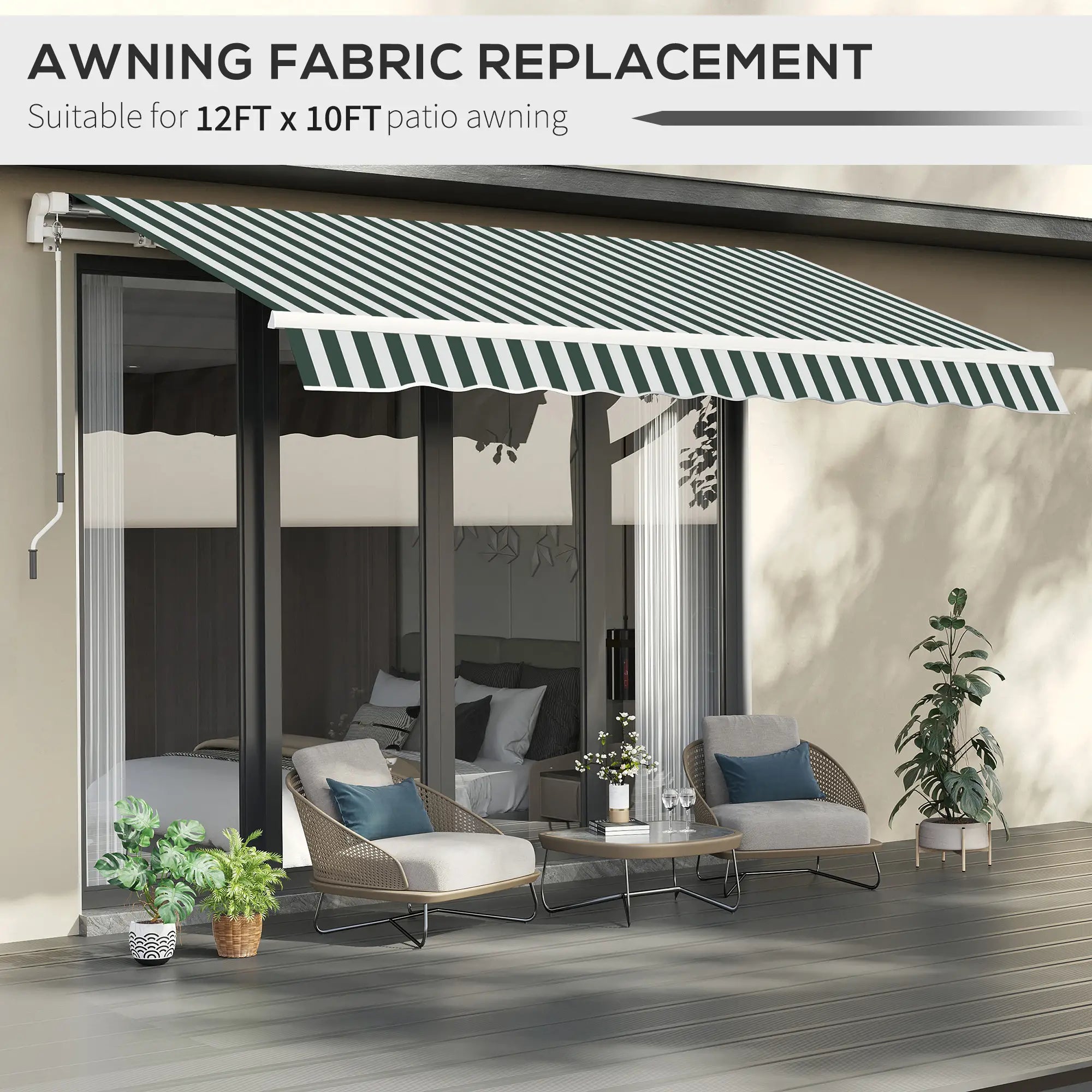 11' x 10' Retractable Awning Fabric, UV Protection, White, Green Awning Fabric Replacement at Gallery Canada