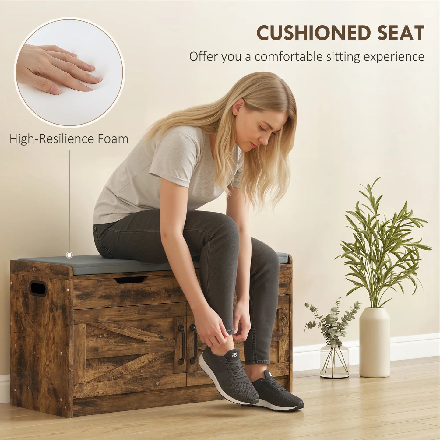 Shoe Storage Bench, 2-Tier Cabinet, Flip-Top, Padded Cushion, Rustic Brown Shoe Storage Cabinets & Racks at Gallery Canada