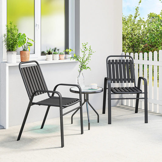 Stackable Outdoor Dining Chairs Set Of 2, Black Patio Chairs Black at Gallery Canada