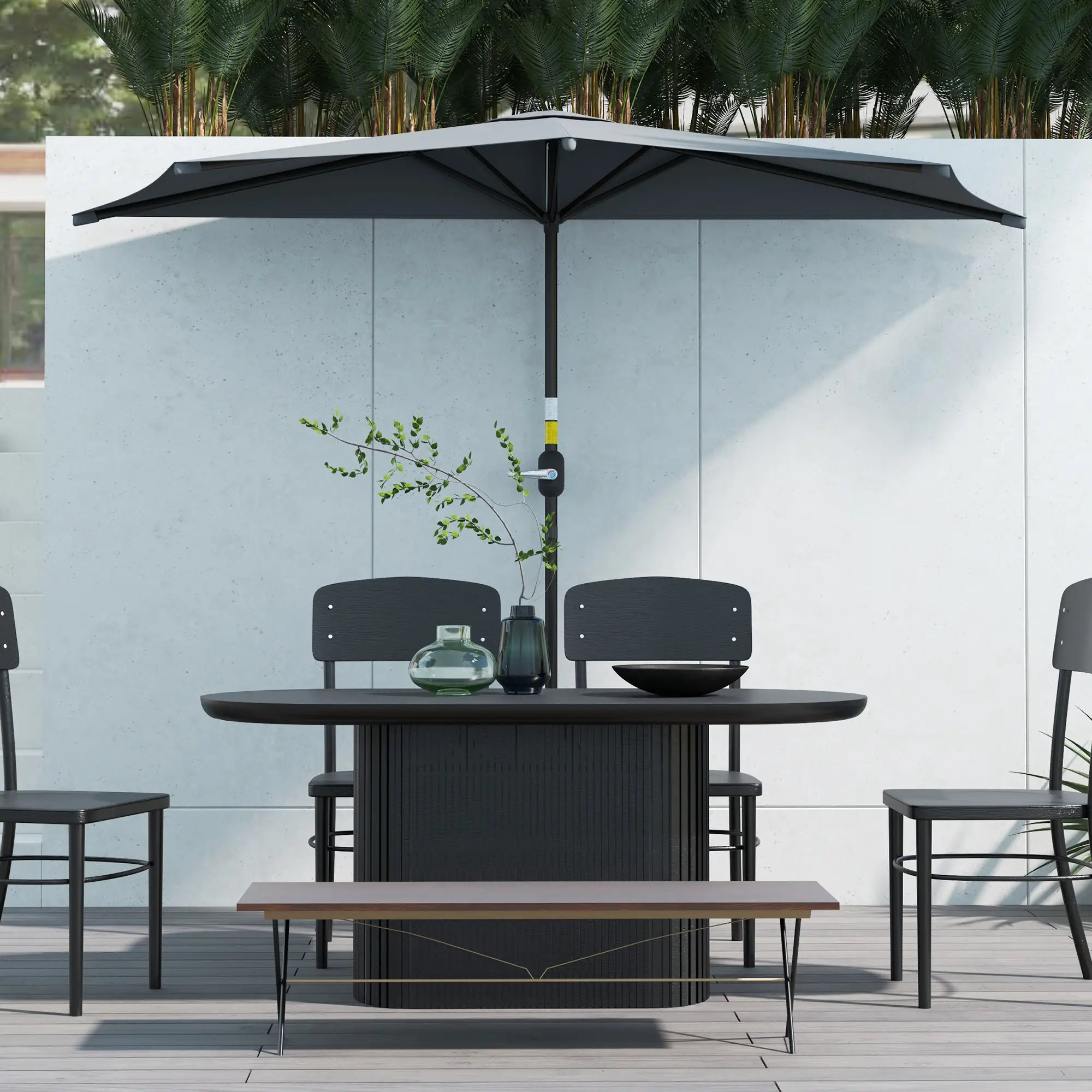 9.8ft Semi Round Patio Umbrella, Crank Handle, Top Vent, Dark Grey Half Round Umbrellas at Gallery Canada