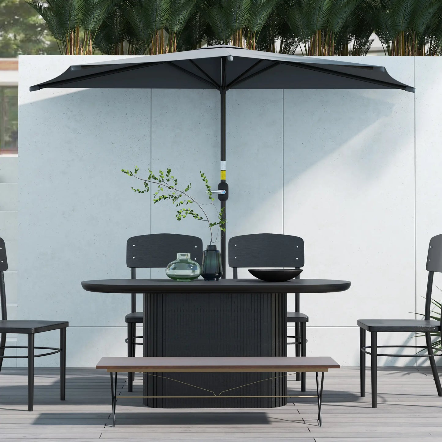 9.8ft Semi Round Patio Umbrella, Crank Handle, Top Vent, Dark Grey Half Round Umbrellas at Gallery Canada