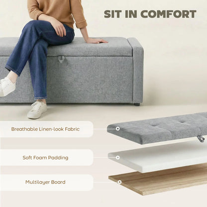 Storage Ottoman Bench, Linen Fabric, Light Grey Storage Ottomans & Benches at Gallery Canada