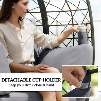 Rattan Egg Chair, Indoor Outdoor Lounger with Cushions, Cup Holder, Grey Patio Chairs at Gallery Canada