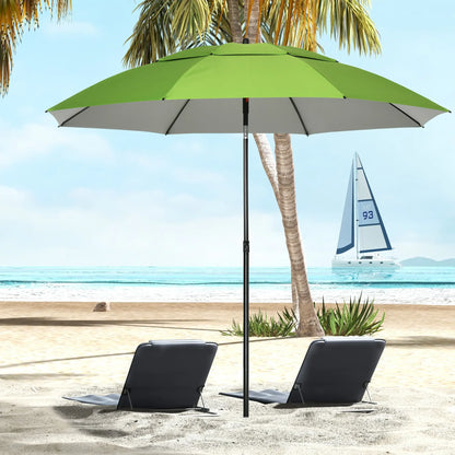 6.6ft Arched Beach Umbrella, Adjustable, Steel Frame, UV30+, Green Beach Umbrellas at Gallery Canada