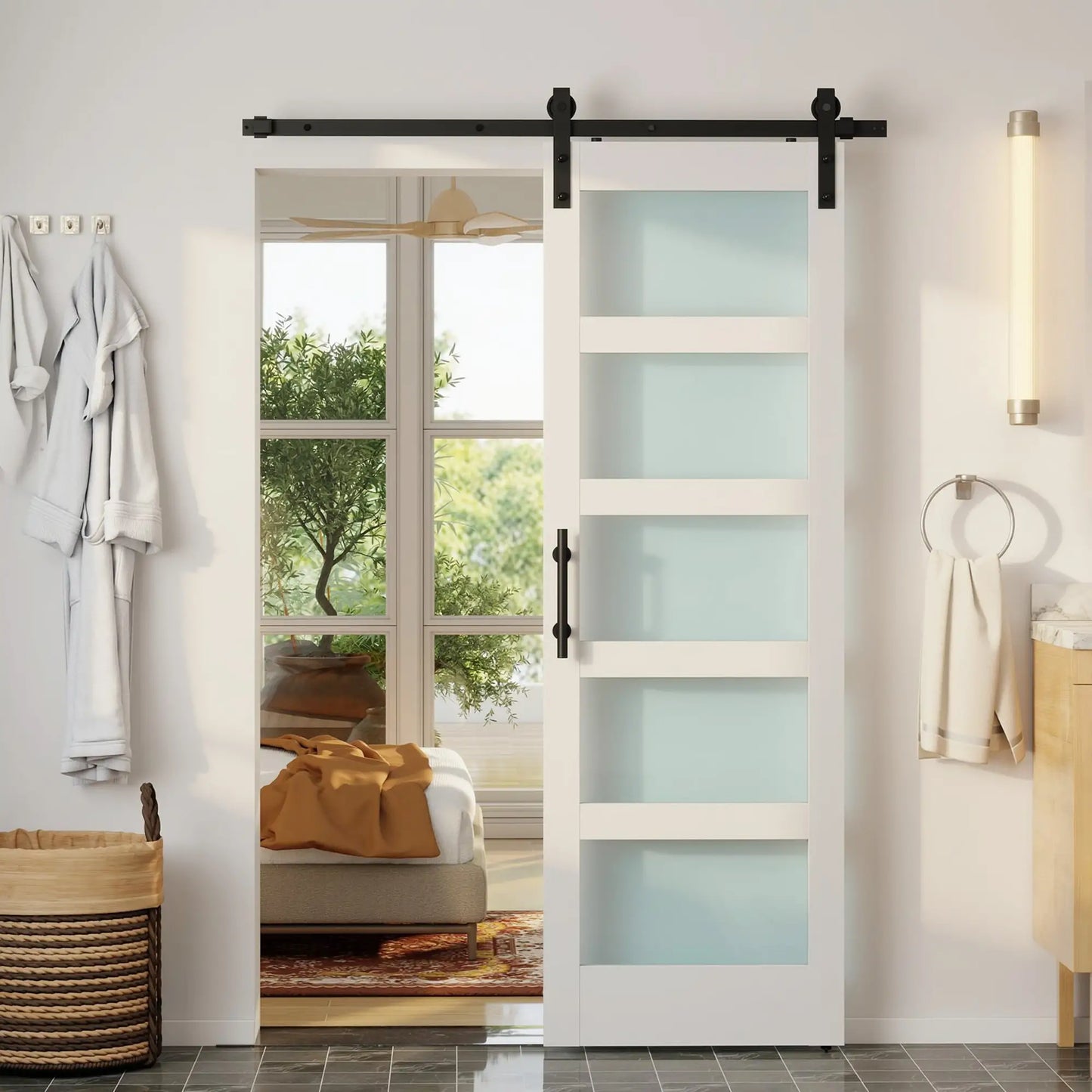 Sliding Barn Door 28x84 In With Hardware Kit, PVC, White