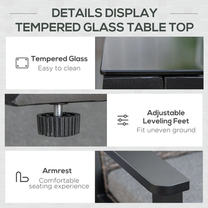 4pc Patio Furniture Set, Aluminum Frame, PE Rattan, 2 Sofas, 1 Loveseat, Coffee Table, Tempered Glass Top, Black, Grey Patio Furniture Sets at Gallery Canada