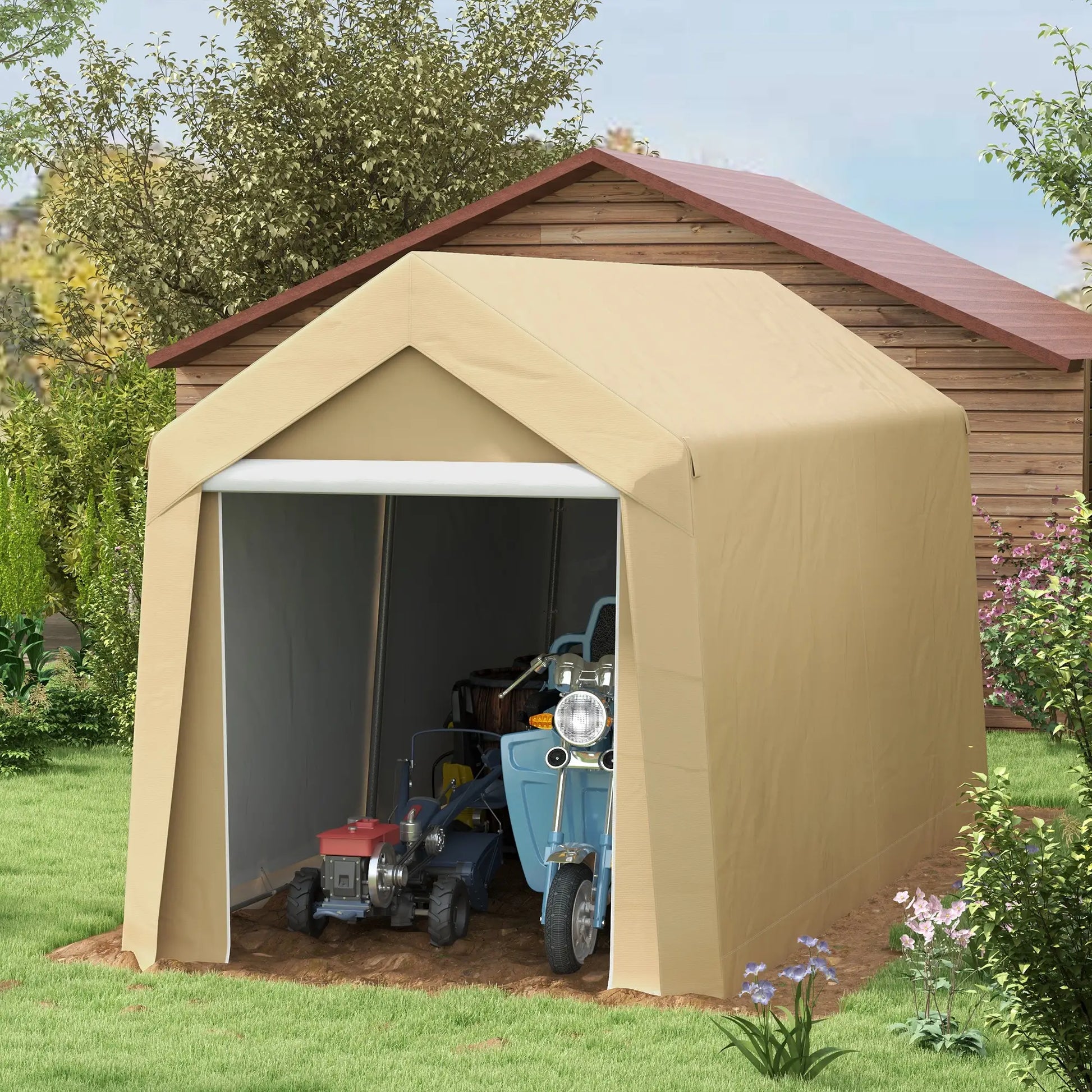 7' x 12' Outdoor Storage Shed, Portable Garage, Roll-up Door, Beige Sheds at Gallery Canada