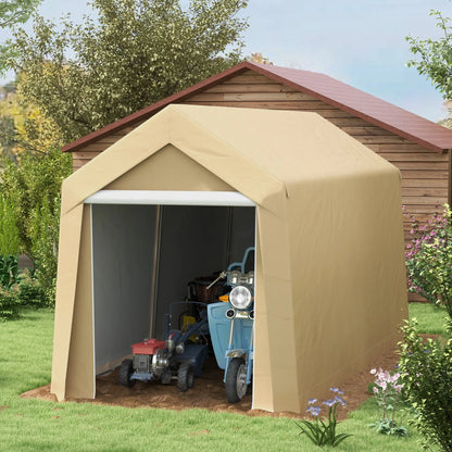 7' x 12' Outdoor Storage Shed, Portable Garage, Roll-up Door, Beige Sheds at Gallery Canada