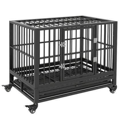 36" Heavy Duty Steel Dog Crate, Kennel with Wheels, Grey Houses, Kennels & Pens at Gallery Canada