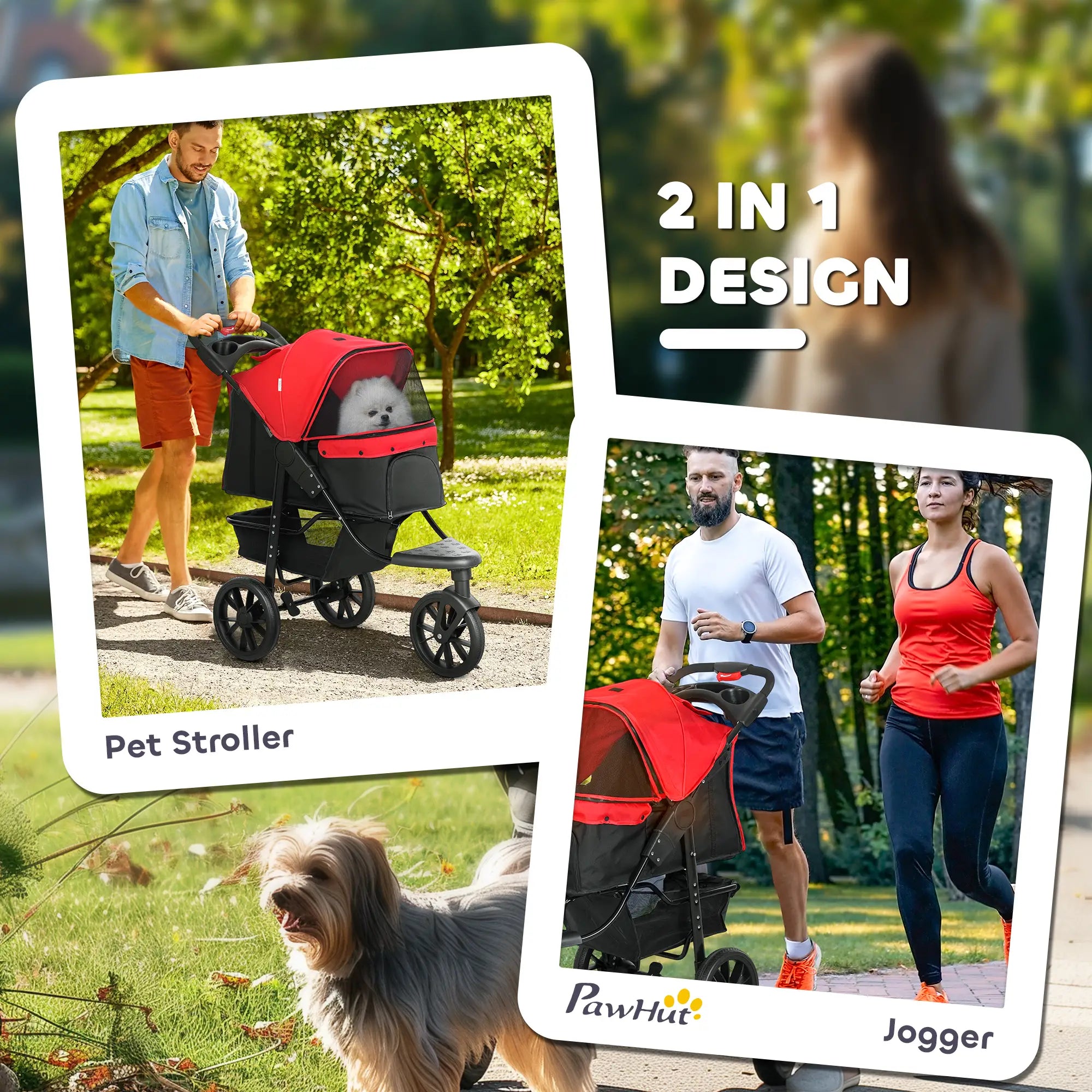 3 Wheel Folding Dog Stroller, Adjustable Canopy, Storage Brake, Mesh Window, S&M Dogs, Red Dog Bike Trailers & Strollers at Gallery Canada