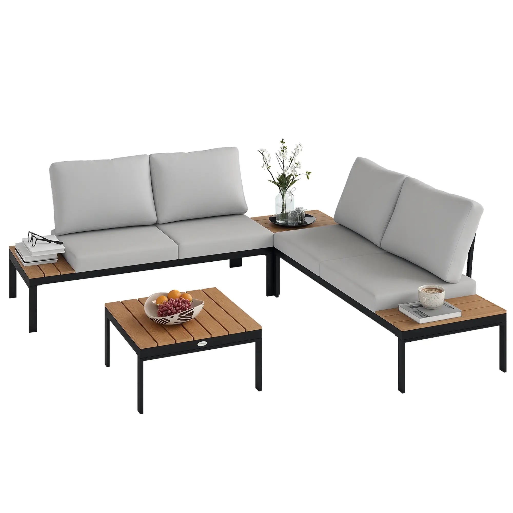 4 Piece L Shaped Garden Set, 4 Seater Outdoor Corner, Teak Patio Furniture Sets at Gallery Canada