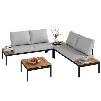4 Piece L Shaped Garden Set, 4 Seater Outdoor Corner, Teak Patio Furniture Sets at Gallery Canada