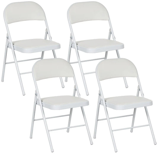 4 Metal Foldable Chairs, PU Leather Padded, White Dining Chairs White at Gallery Canada