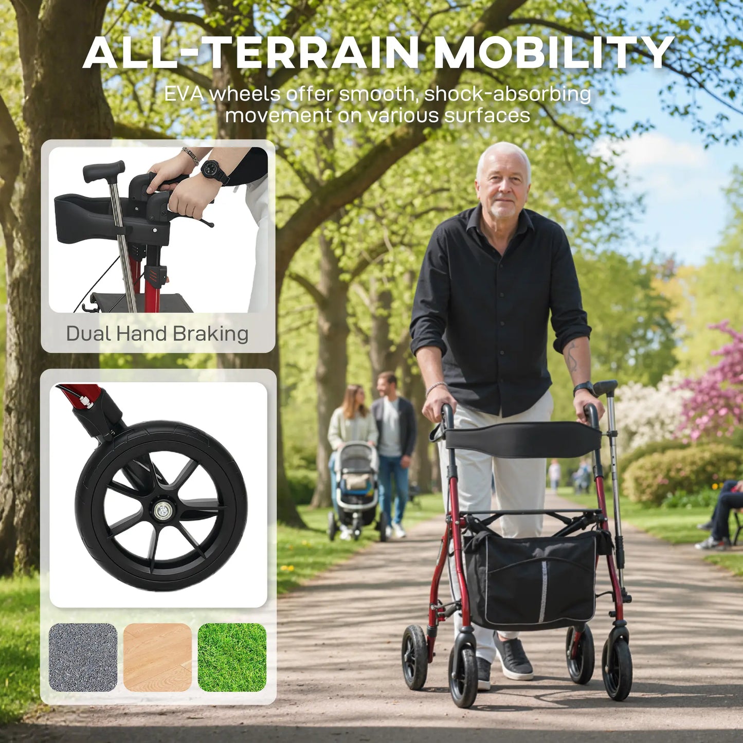 Foldable Rollator Walker With Seat, Adjustable Handles, Red Knee Walker & Wheelchair Ramps at Gallery Canada