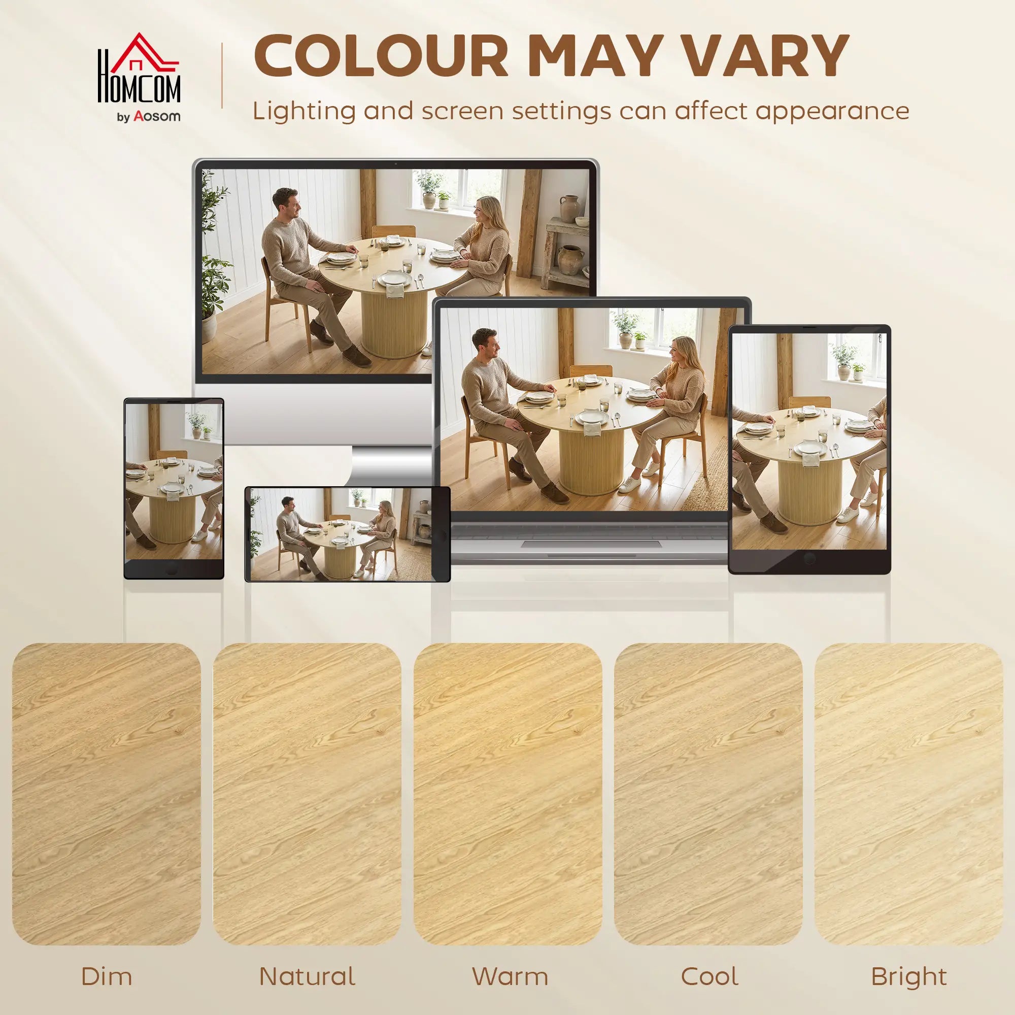 Round Dining Table For 5, 47 Inch, Fluted Pedestal Base, Natural Dining Tables at Gallery Canada
