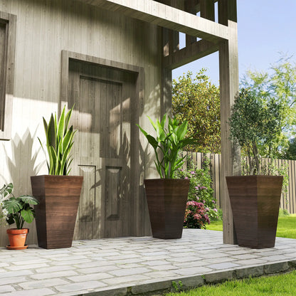 Tall Planter Set Of 3, 28 Inch Taper Planter With Drainage Holes, Brown Planter Set at Gallery Canada