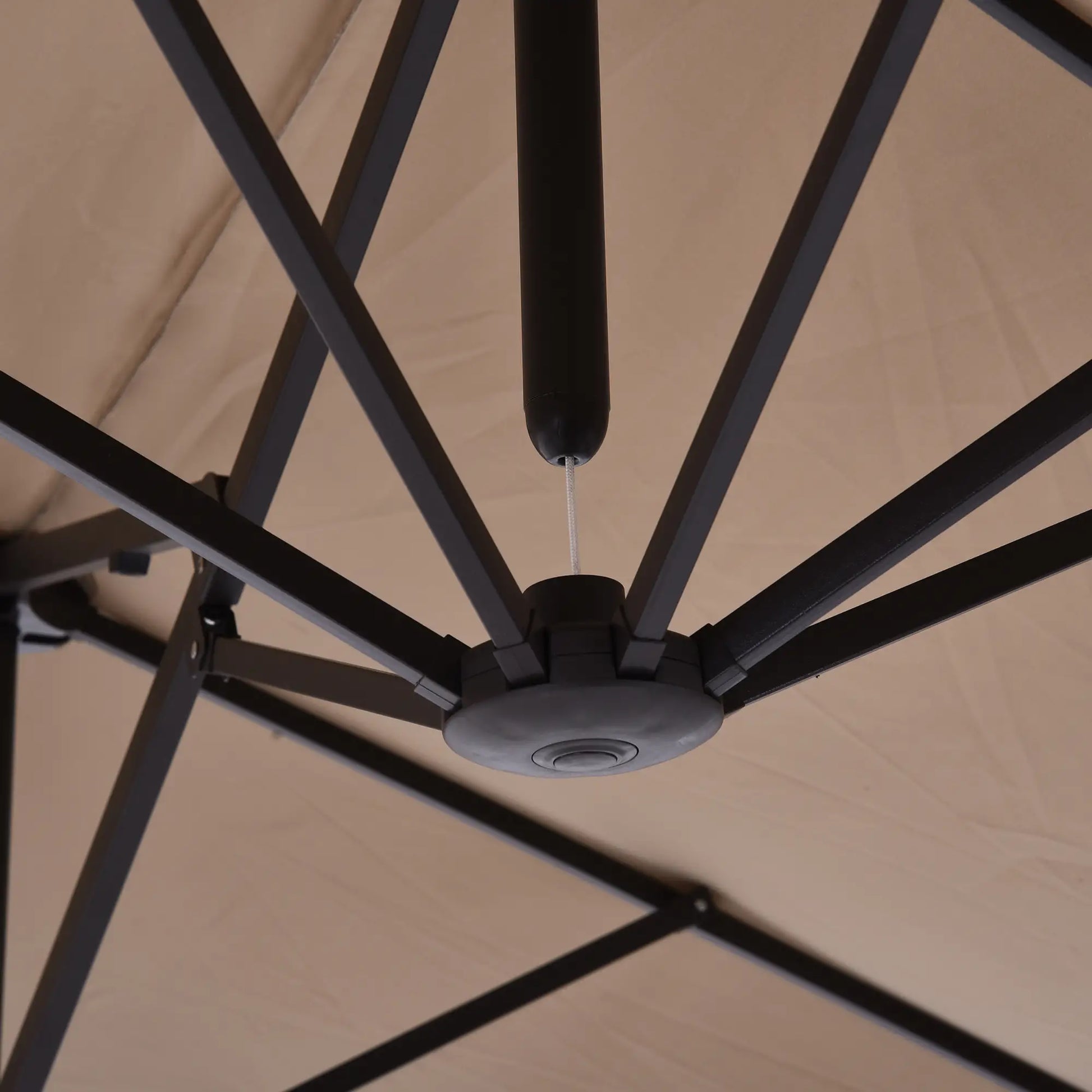 15' Outdoor Patio Umbrella, Twin Canopy Sunshade, Steel Table, Lift Crank, Tan Sun Umbrellas at Gallery Canada