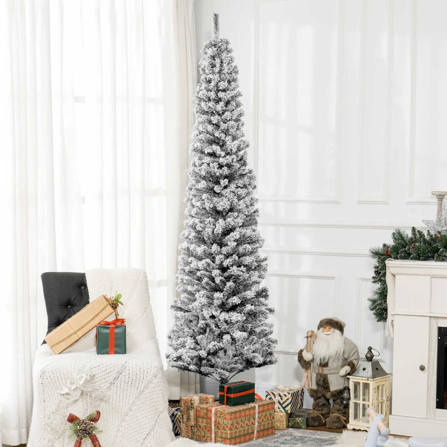 7.5ft Flocked Pencil Christmas Tree, Realistic Branch Tips, Black Flocked Christmas Trees at Gallery Canada
