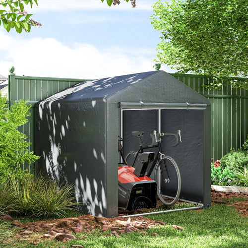 Portable Bicycle Shed, Galvanised Steel Frame, Large Door, Waterproof, Dark Grey