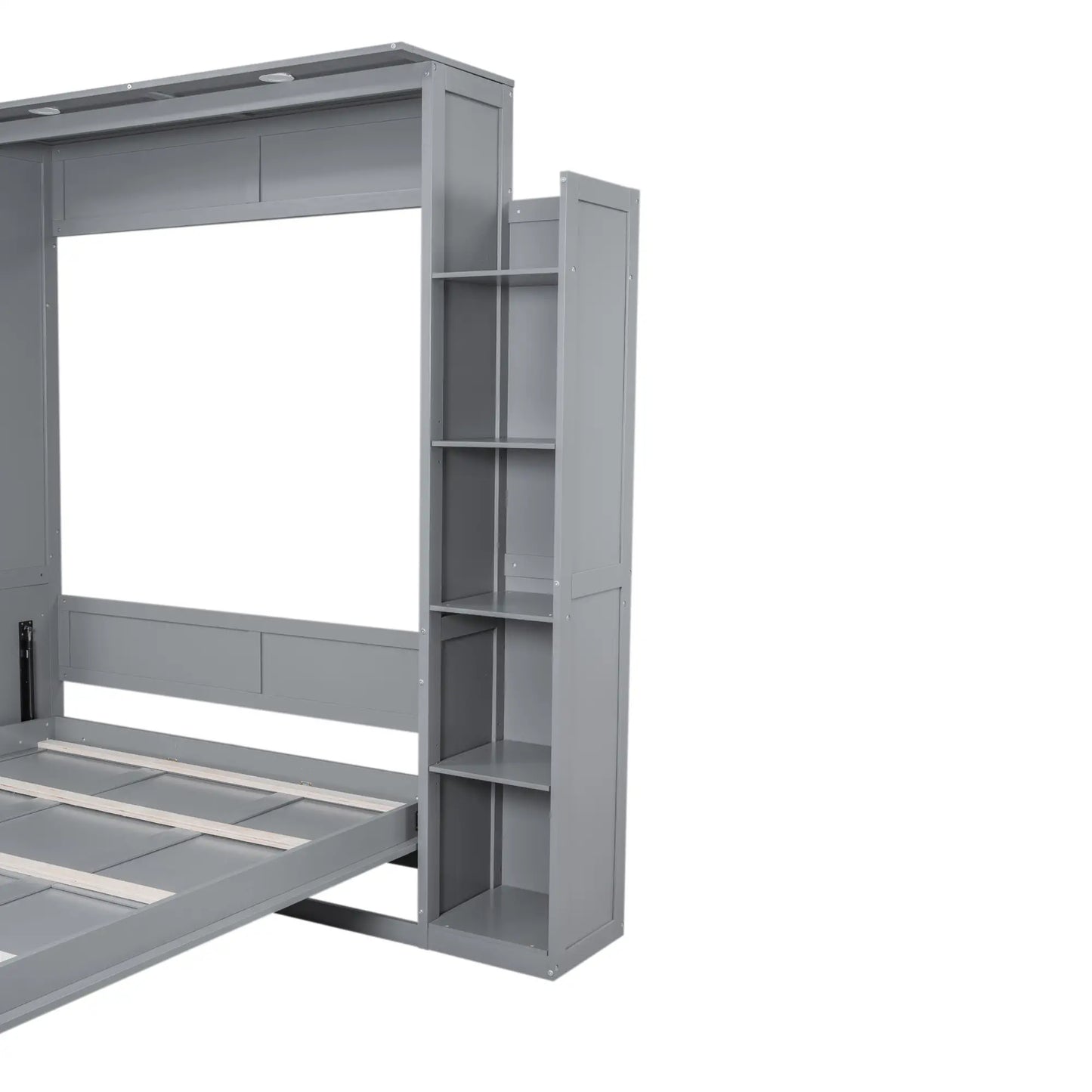 Murphy Bed with Shelves, LED Lights, 97.5" L x 84.5" W x 88.5" H, Grey Bed Frames at Gallery Canada