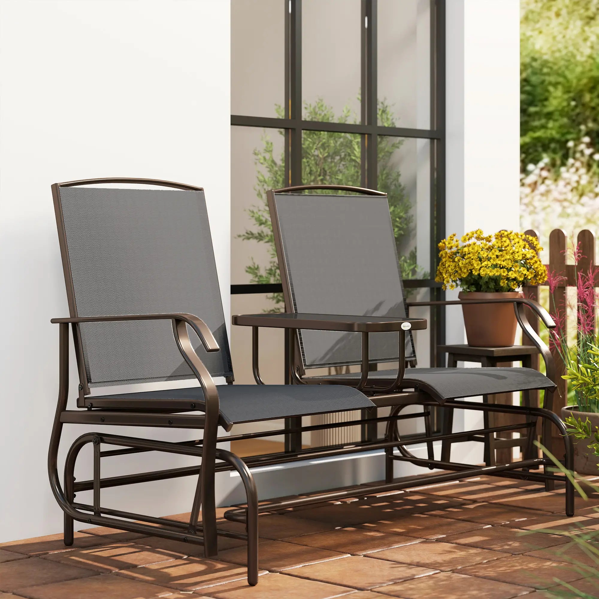 2 Person Patio Glider Rocking Chair, Outdoor Loveseat, Black Outdoor Gliders at Gallery Canada