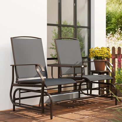 2 Person Patio Glider Rocking Chair, Outdoor Loveseat, Black Outdoor Gliders at Gallery Canada